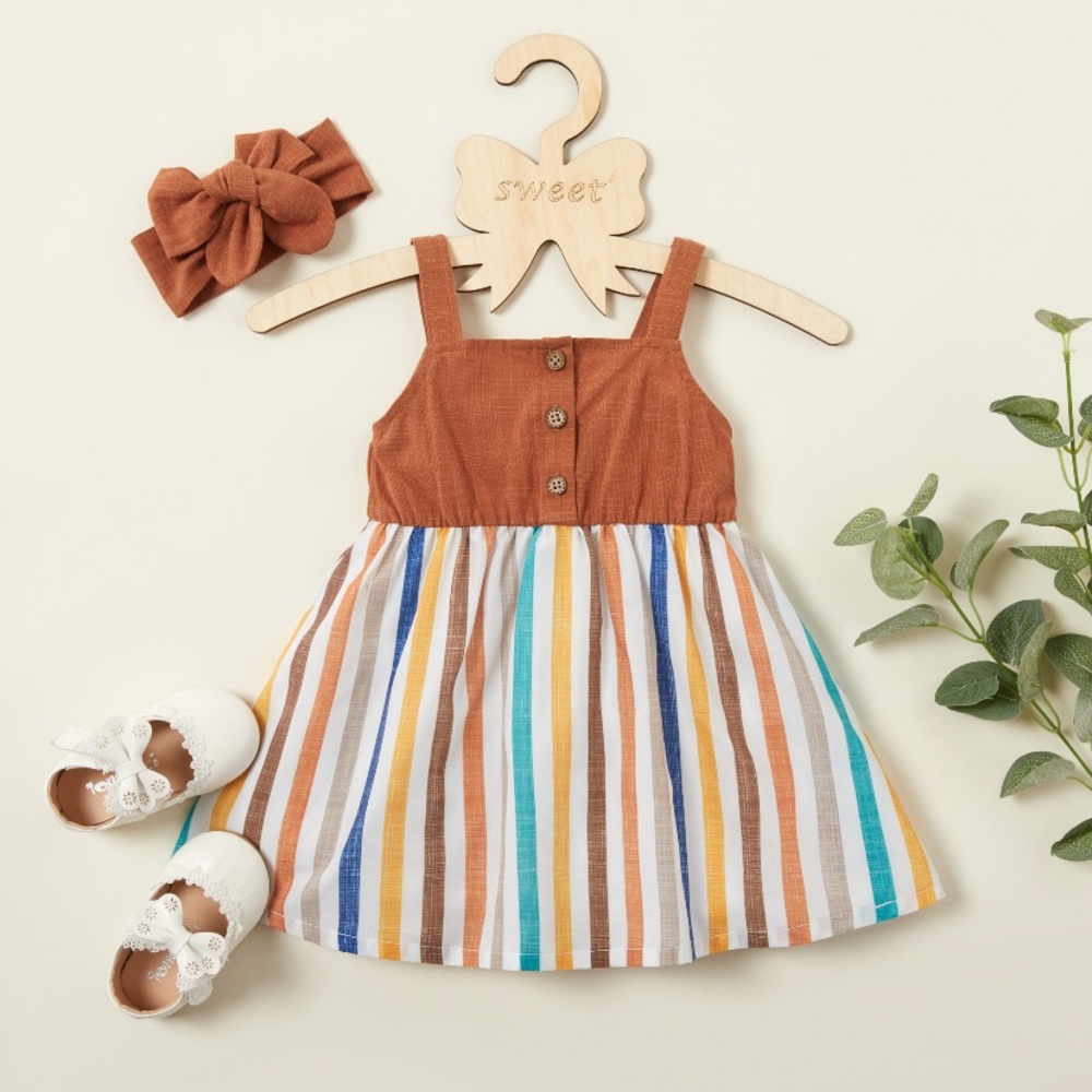 NWT🎉 BabyStriped Print Dress &Headband